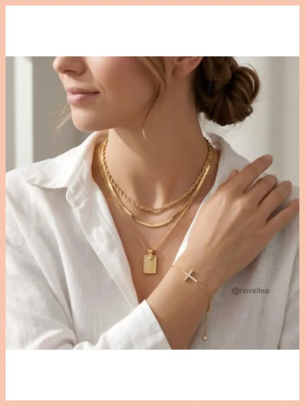 14K Gold Plated Layered Necklace & Bracelet Set Women Jewelry